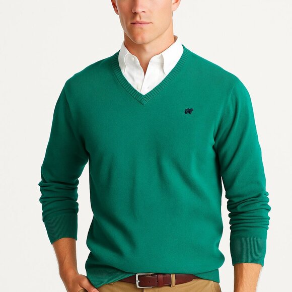 Old Navy Other - Vintage Old Navy V-Neck Sweater Men Medium Green Lion Icon Preppy Classic Casual